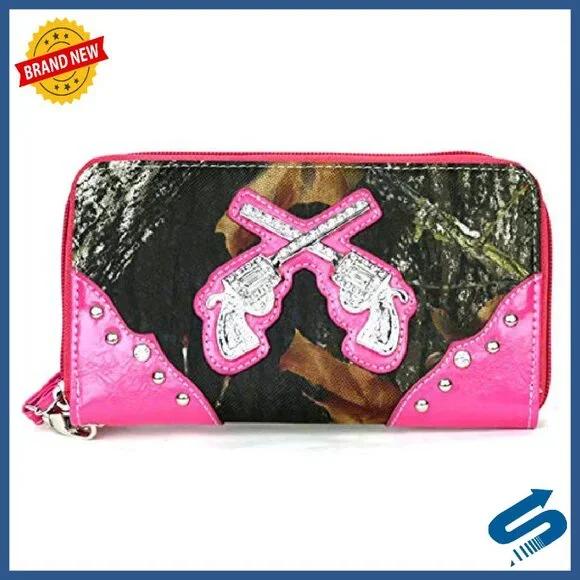 Camouflage Crossed Guns Shoulder Bag 13W Leather Zipper Closure